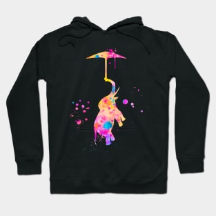 Colorful Pink Baby Elephant With Umbrella Watercolor Painting Hoodie